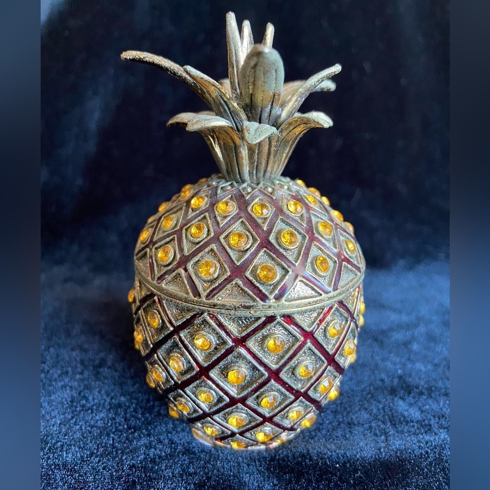 Vintage Bombay Company Pineapple Trinket Box: Rhinestone Encrusted Brass